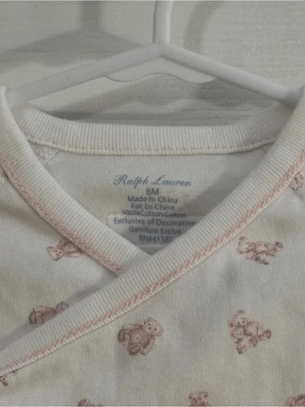 Ralph Lauren Baby Girl White and Pink Teddy Bear Two Piece Kimono Pajama Set